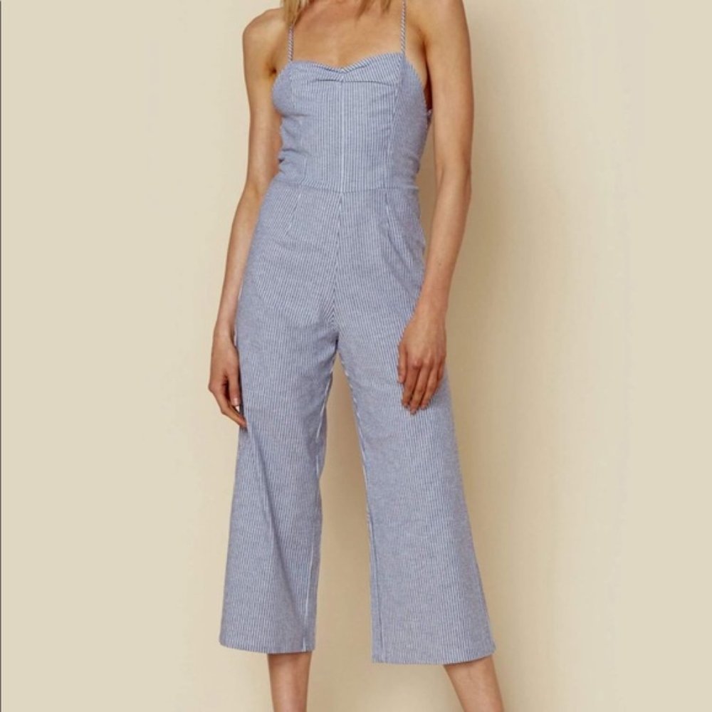 Blue Life Planet Seaside Pinstripe Jumpsuit Size S